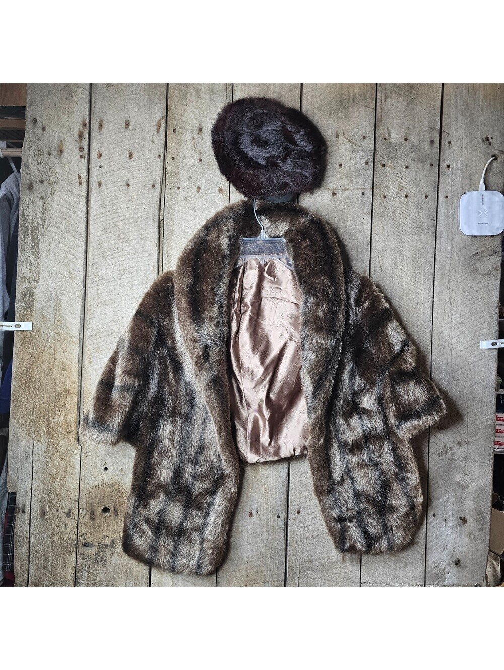 Vintage Sears The Fashion Place Faux Fur Coat & Hat Women's Brown